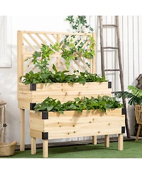 Streamdale Furniture Raised Garden Bed with Trellis, 2 Tier Wooden Elevated Planter Box with Legs and Metal Corners for Vegetables, Flowers, Herbs, Na