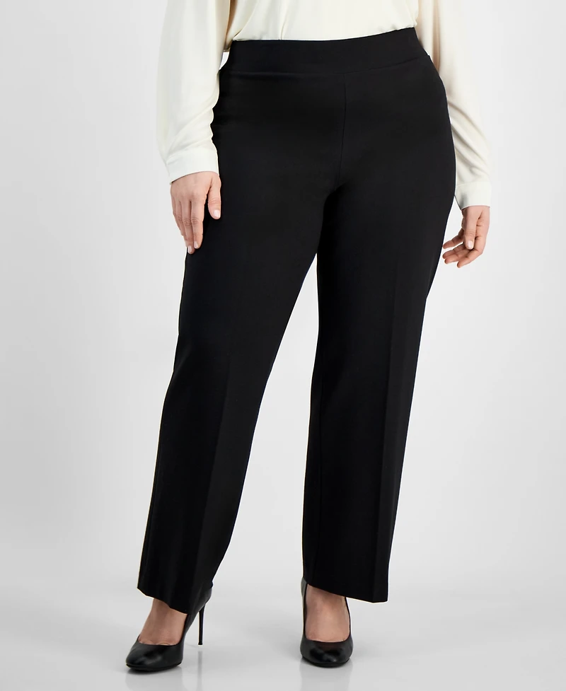 Anne Klein Plus Compression Pull-On Wide-Leg Trousers