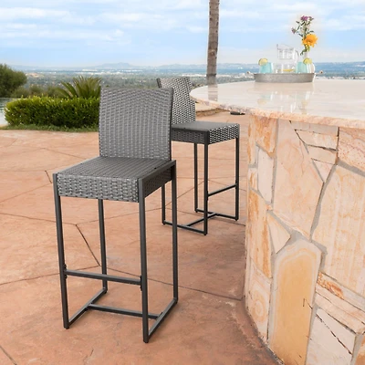 Elegant Outdoor Wicker Barstools With Durable Iron Frame
