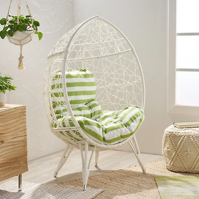 Streamdale Chic Teardrop Chair Faux Rattan Weave, Plush Cushion, Abstract Mesh