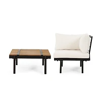 Theo Acacia Wood Corner Sofa And Coffee Table Set: Modern Elegance For Outdoor Living