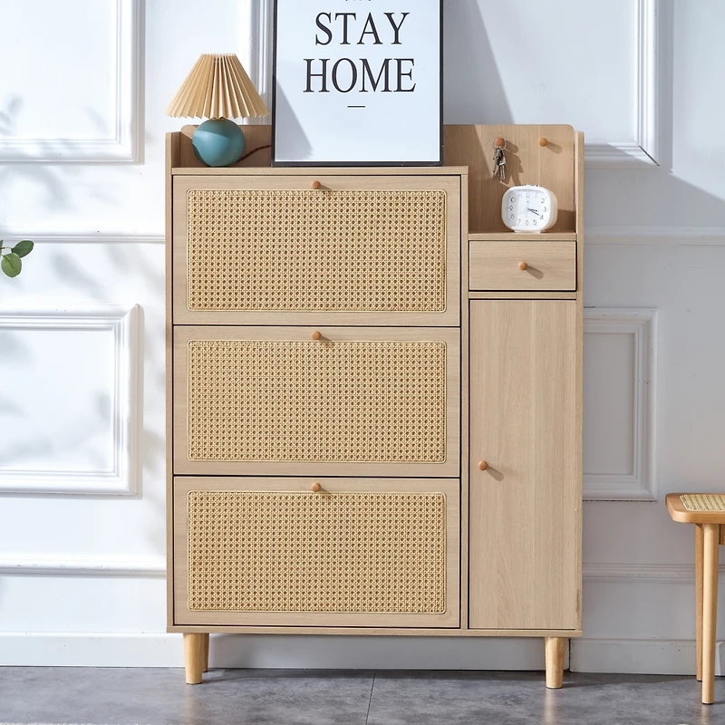 Streamdale Minimalist Storage Cabinet, Rattan Accent