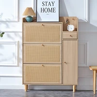 Streamdale Minimalist Storage Cabinet, Rattan Accent