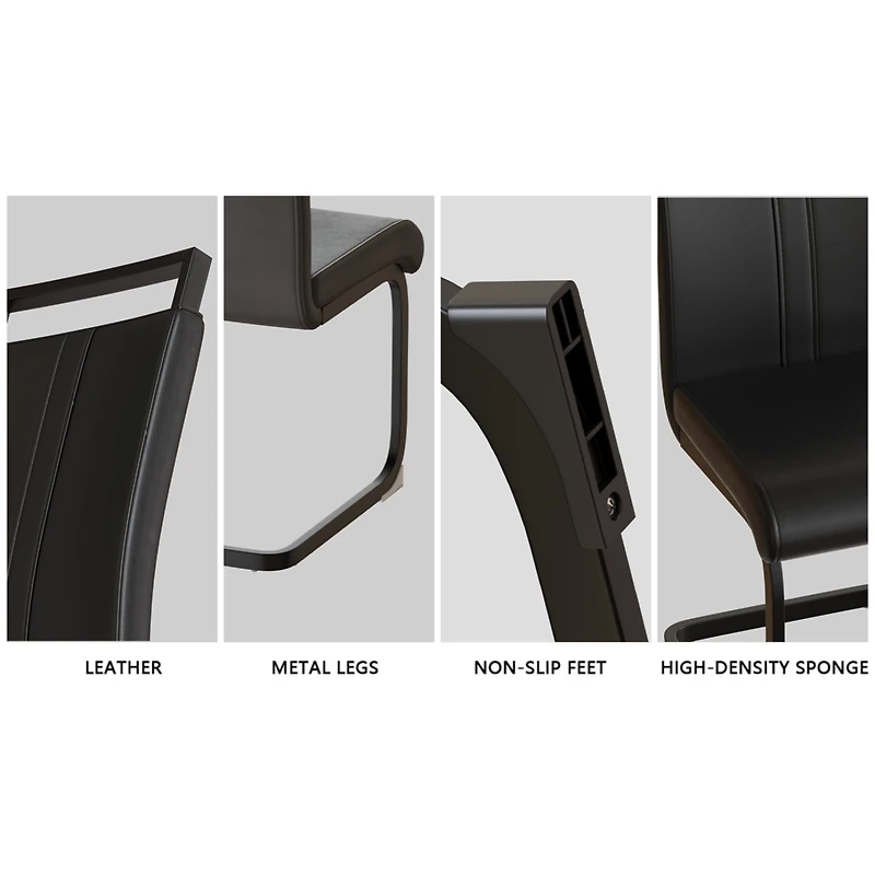 Streamdale Furniture 59" Rural Industrial Rectangular Mdf Black Dining Table Set and Pu Armless Dining Chair Set, 6 pieces. Kitchen Black Metal Table