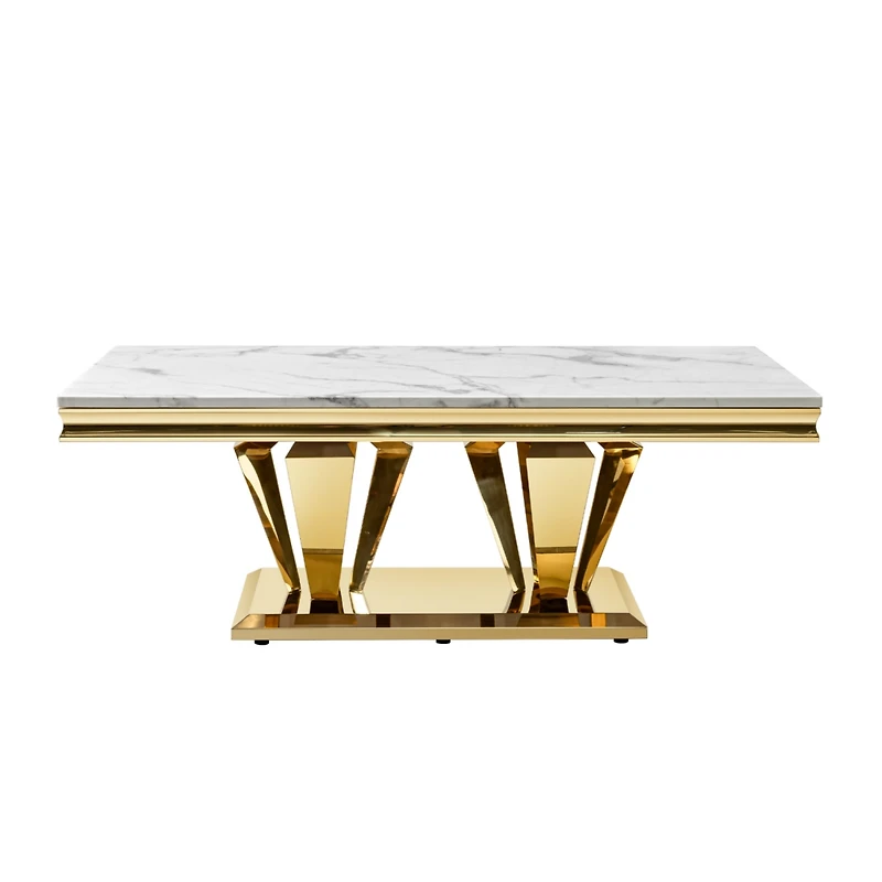 Streamdale Modern Rectangular Marble-Pattern Coffee Table with Gold Base