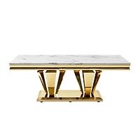 Streamdale Modern Rectangular Marble-Pattern Coffee Table with Gold Base