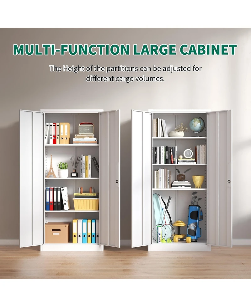 Streamdale Furniture 71"H Metal Garage Storage Cabinet, White Tool Steel Locking Cabinet with Doors and 3 Adjustable Shelves, Tall Cabinets for Garage