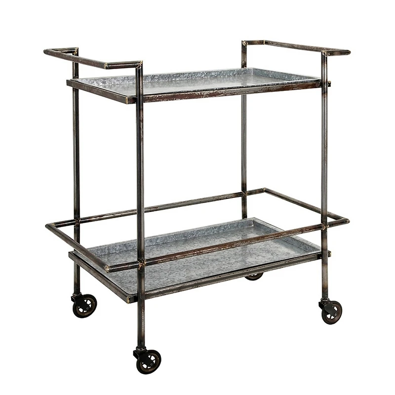 Streamdale Furniture 30.7x17.1x34.6" Percy Galvanized Metal Bar Cart in Gray & Black