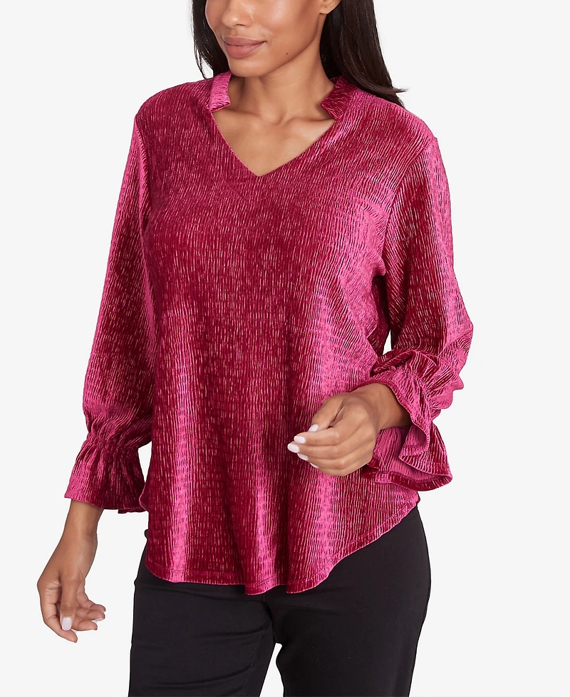 Ruby Rd. Petite Smocked Velvet V-Neck Blouse