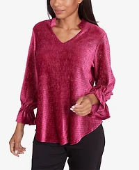 Ruby Rd. Petite Smocked Velvet V-Neck Blouse