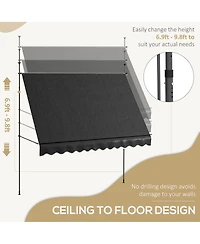 Manual Retractable Awning, 118" Non-Screw Freestanding Patio Sun Shade Shelter with Support Pole Stand and Uv Resistant Fabric, for Window, Door,