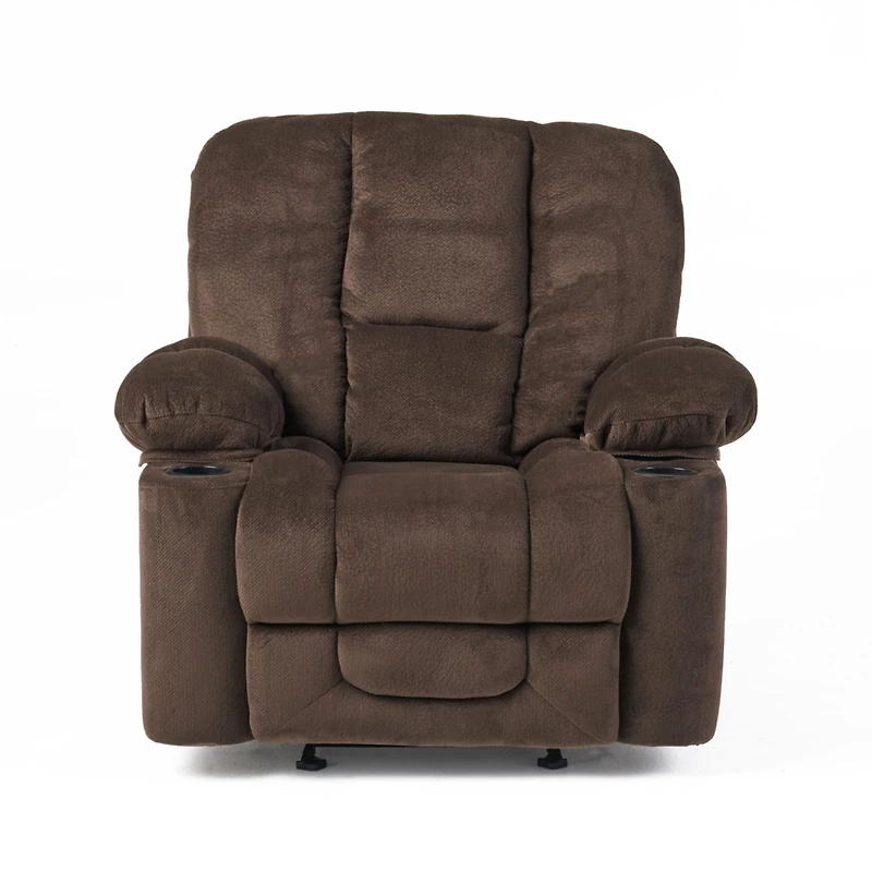 Streamdale Furniture Luxurious Manual Recliner Chair In Chocolate With Skin-Friendly Fabric And Dual Cup Holders