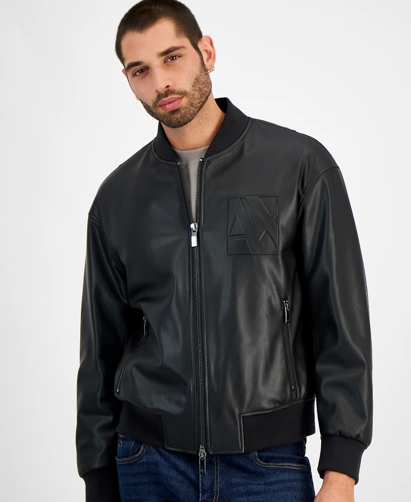 A|X Armani Exchange Men's Faux-Leather Bomber Jacket