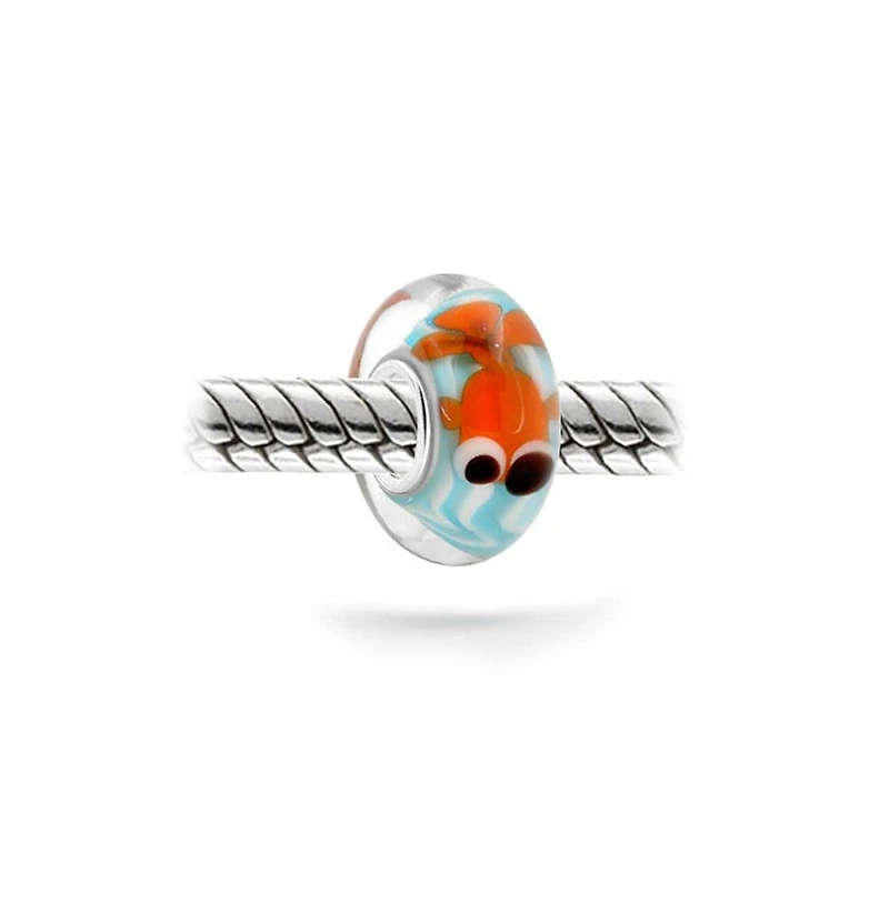 Bling Jewelry Blue Fish Bowl Murano Glass .925 Sterling Silver Bead European Charm