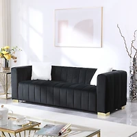 Streamdale Furniture A modern channel sofa take on a traditional Chesterfield, Black color,3 seater