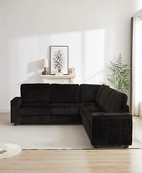 Streamdale Oversized Corduroy Corner Sofa with Storage and Ports