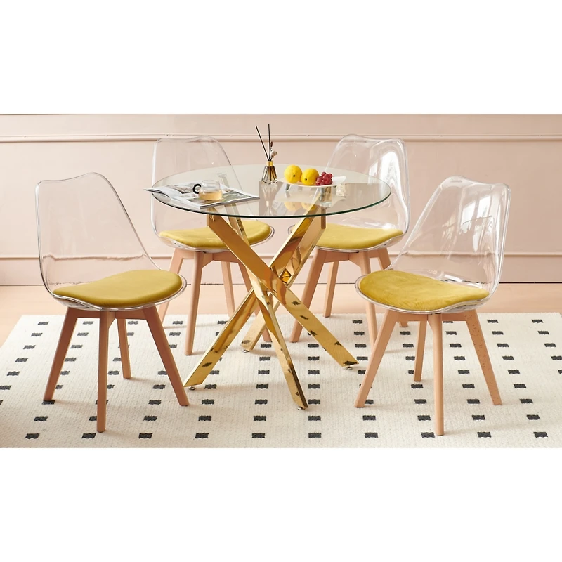 Streamdale Furniture 1+4,5pieces dining set, Table metal leg Dining Table for 4-6 people With glass Table Top, Pedestal Dining Table, End Table Leisur