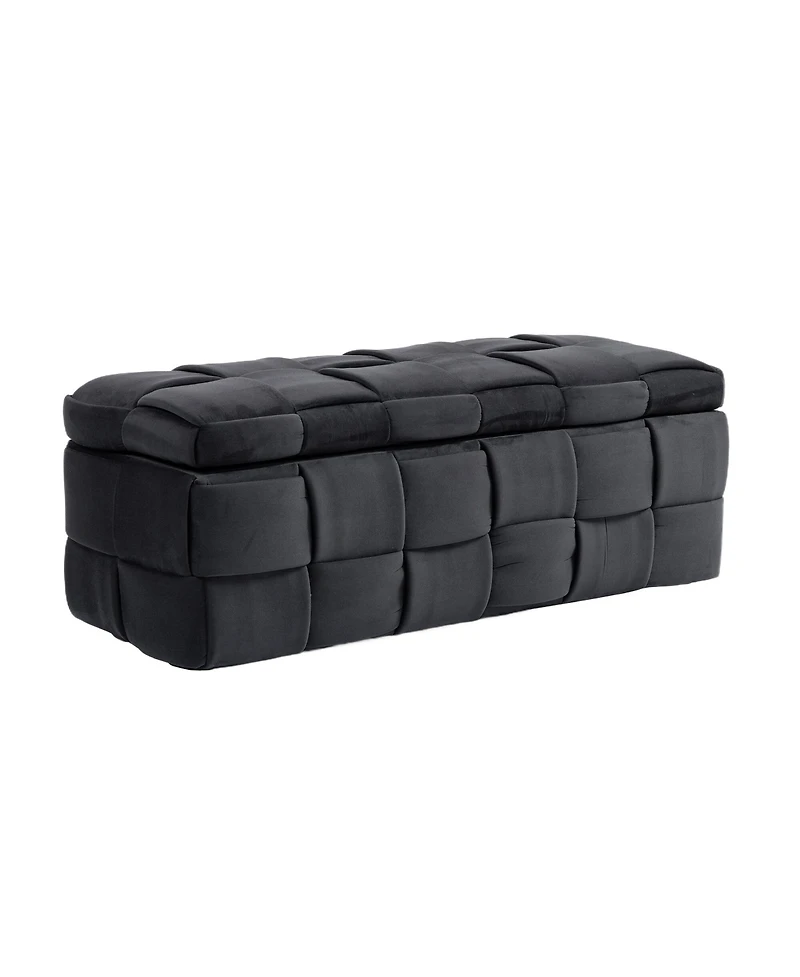 Storage Ottoman, Bedroom End Bench, Upholstered Fabric Storage Ottoman with Safety Hinge, Entryway Padded Footstool, Ottoman Bench for Living Room & B