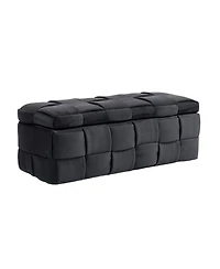 Storage Ottoman, Bedroom End Bench, Upholstered Fabric Storage Ottoman with Safety Hinge, Entryway Padded Footstool, Ottoman Bench for Living Room & B