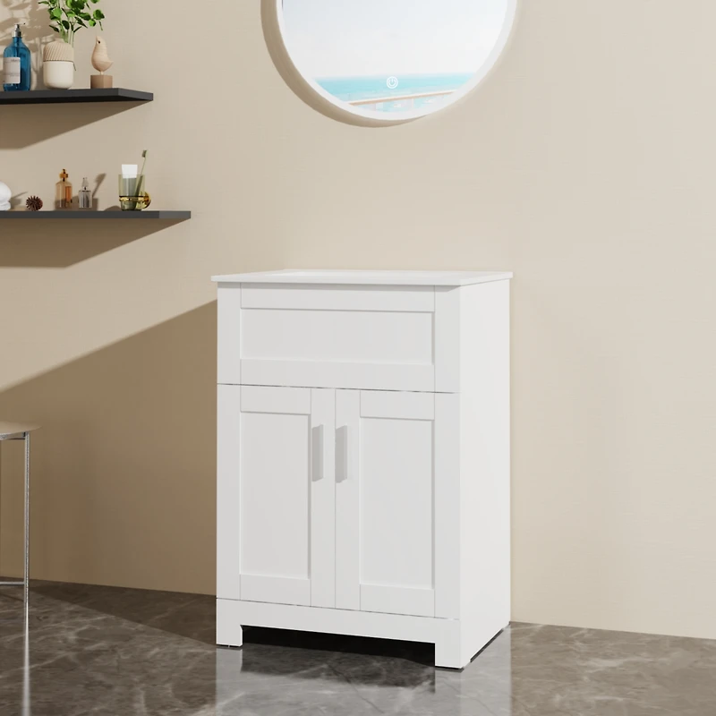 Goodyo 24" Sink Bathroom Vanity Laundry Cabinet Combo, White