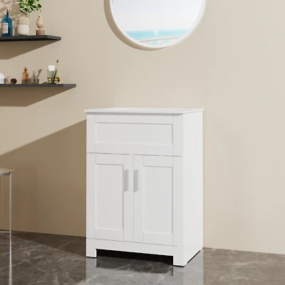 Goodyo 24" Sink Bathroom Vanity Laundry Cabinet Combo, White