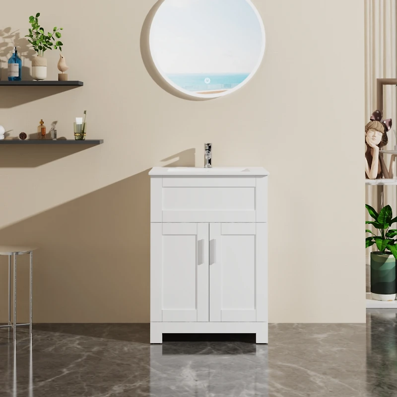 Goodyo 24" Sink Bathroom Vanity Laundry Cabinet Combo, White