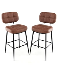 Costway Set of 2 Bar Stools with Padded Seat Footrest & Metal Legs Pu Leather for Kitchen
