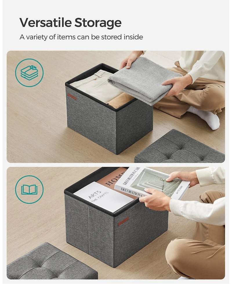 Songmics Home Foldable Storage Ottoman Bench for Living Room, Bedroom, Pastel Pink
