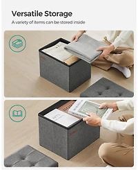 Songmics Home Foldable Storage Ottoman Bench for Living Room, Bedroom, Pastel Pink