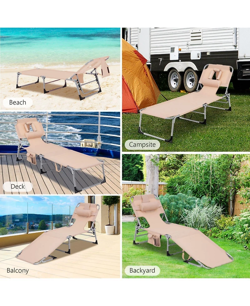 Inolait Folding Beach Lounge Chair with Pillow for Outdoor