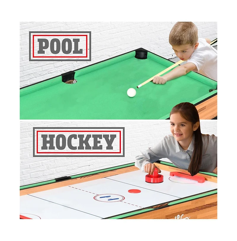 SereneLife 4-in-1 Multi-Function Game Table with Foosball, Pool, Hockey, and Ping Pong