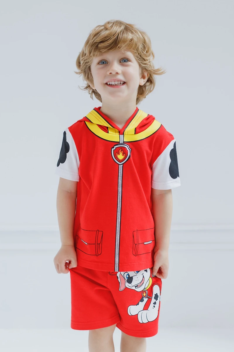 Paw Patrol Boys Chase Skye Rubble Marshall Cosplay T-Shirt and Bike Shorts French Terry Outfit Set to