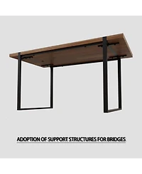 Streamdale Furniture 59" Rural Industrial Rectangular Mdf Wood Color Dining Table Set and Pu Armless Dining Chair Set 4. Kitchen Black Metal Table Leg
