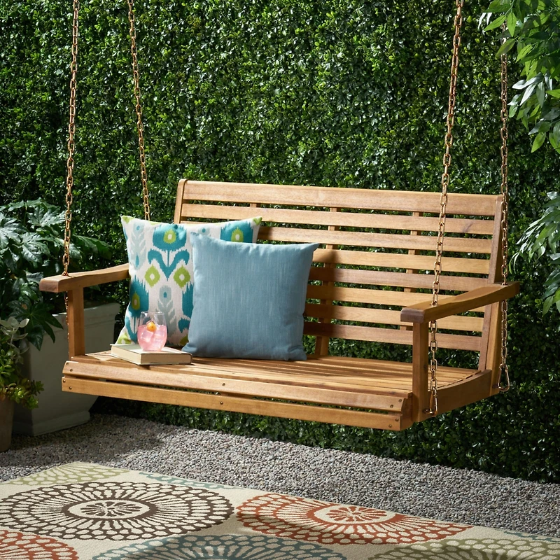 Streamdale Tasmania Acacia Wood Porch Swing Durable, Spacious, And Serene