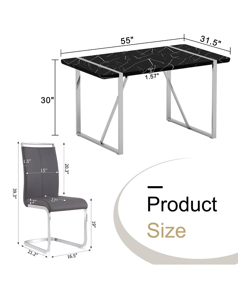 Streamdale Rustic Dining Set Table & 4 Pu Chairs (Black & Silver)
