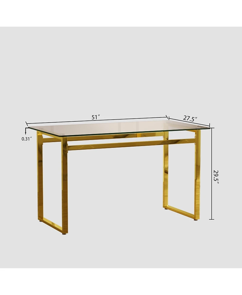 Streamdale Furniture 51 inch Glass Dining Table Set for 4, Dining Table & Chair Sets with Golden Plating Legs for Kitchen, Modern Rectangle Tempered G