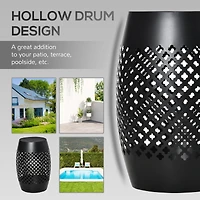 12.5" Steel Patio End Table, Round Hollow Drum Side Table, Accent Table for Indoor and Outdoor, Black