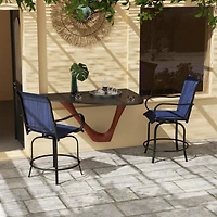Outdoor Bar Stools with Armrests, Set of 2 360 Swivel Bar Height Patio Chairs with High-Density Mesh Fabric, Steel Frame Dining Chairs for Balcony, Po