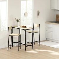 3 Piece Bar Table and Chairs, Industrial Dining Table Set for 2, Counter Height Kitchen Table with Bar Stools, Breakfast Table Set for 2 for Small Spa