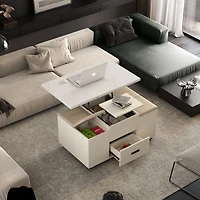 Streamdale Furniture Modern Lift-Up Coffee Table with 4 Stools Set for Living Room Expandable 1 Hidden Storage + 2 Drawers Space Saving Folding Dining