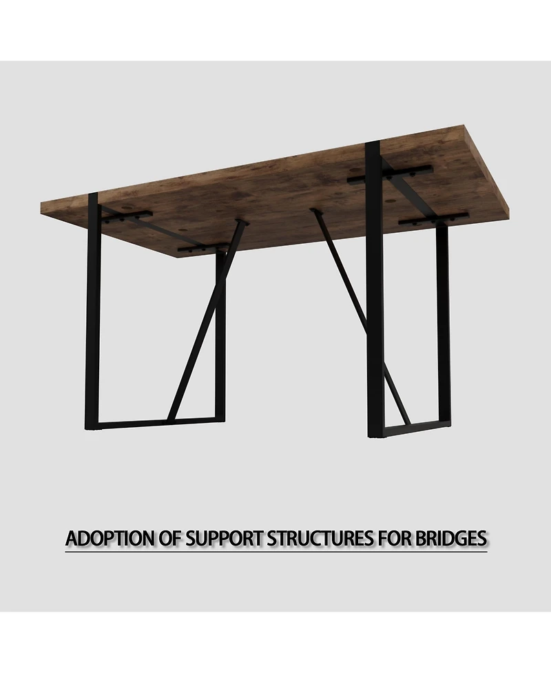 Streamdale Furniture 55" Rural Industrial Rectangular Mdf Dark Wood Dining Table Set and Pu Armless Dining Chair Set 4, Kitchen Black Metal Table Leg