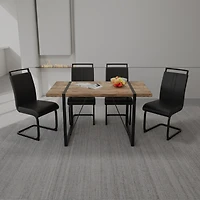 Streamdale Furniture 55" Rural Industrial Rectangular Mdf Dark Wood Dining Table Set and Pu Armless Dining Chair Set 4, Kitchen Black Metal Table Leg