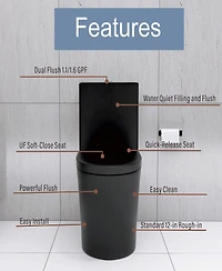 Streamdale Matte Black Dual Flush Elongated Toilet, 1000g Map