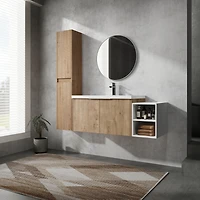 48" Wall-Mounted Bathroom Vanity With Sink and Side Cabinet, Soft Close Doors