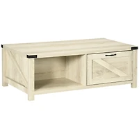 Farmhouse Coffee Table with Storage and Drawer, Rustic Coffee Table for Living Room, Open Shelf, Pale Oak