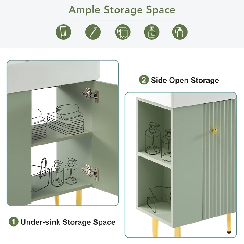 Streamdale Modern 21.6" Green Vanity Cabinet with Ceramic Sink