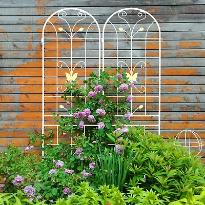 4 Pack Metal Garden Trellis 86.7" x 19.7" Rustproof Trellis for Climbing Plants Outdoor Flower Support Cream White