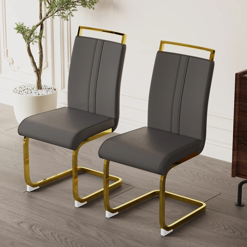 Streamdale Furniture Modern Dining Chairs, Pu Faux Leather High Back Upholstered Side Chair with C-shaped Tube. Plating Golden Metal Legs for Dining R