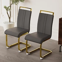 Streamdale Furniture Modern Dining Chairs, Pu Faux Leather High Back Upholstered Side Chair with C-shaped Tube. Plating Golden Metal Legs for Dining R