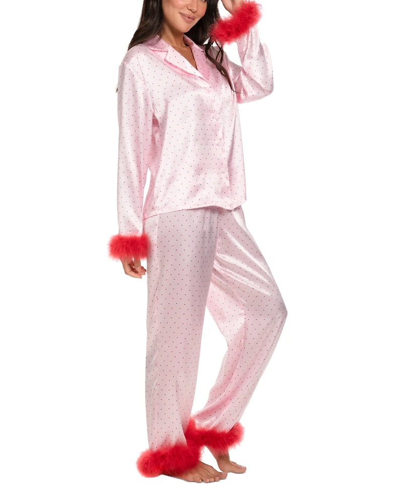 Linea Donatella Women's Marabou Faux-Fur Trimmed Pajama Set